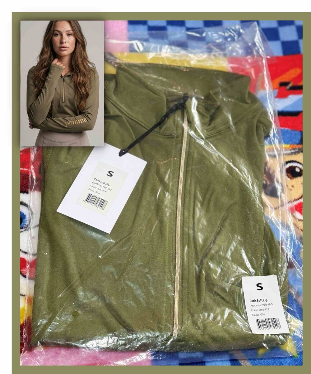 Pomme Equestrian Paris Soft Zip S Olive Green Baselayer Horseback Riding Top